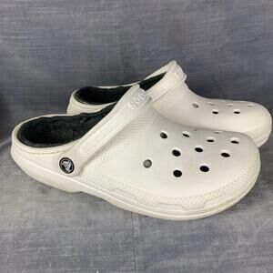 Crocs Classic Lined Clogs Slip On Shoes 203591-060 White Gray Size M7 W9